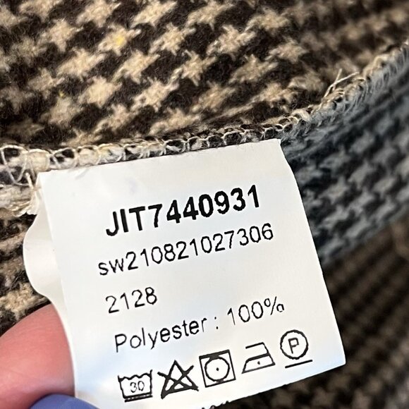 Houndstooth Zip Up Flap Pocket Raglan Sleeve Short Jacket S - Picture 8 of 12